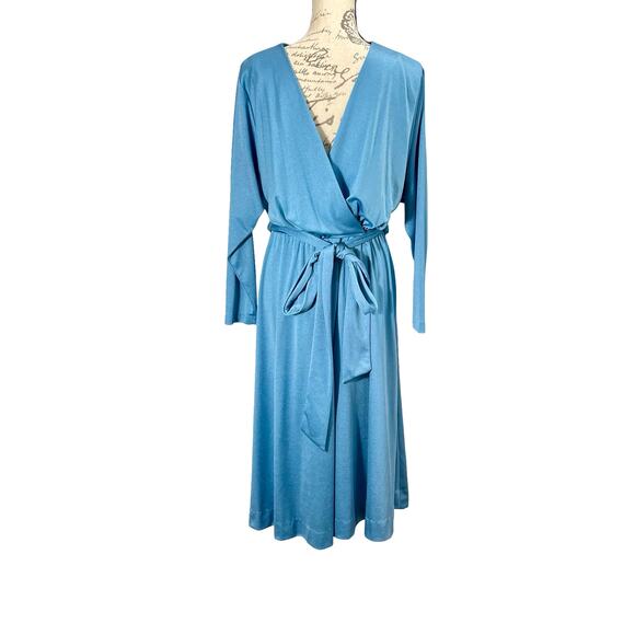 Vintage 80s Women's Retro Claralura Blue Satin Open Back Dress Sz 14 - Picture 4 of 9